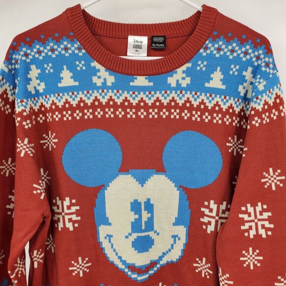 Disney Mickey Mouse Holiday Fair Isle Red and Blue Christmas Crewneck Sweater XL - Picture 6 of 7